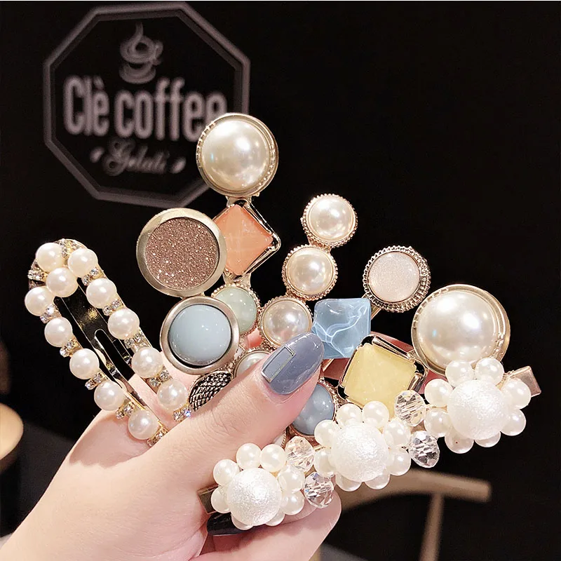 Женские акриловые заколки для волос элегантные Геометрические жемчужные 4