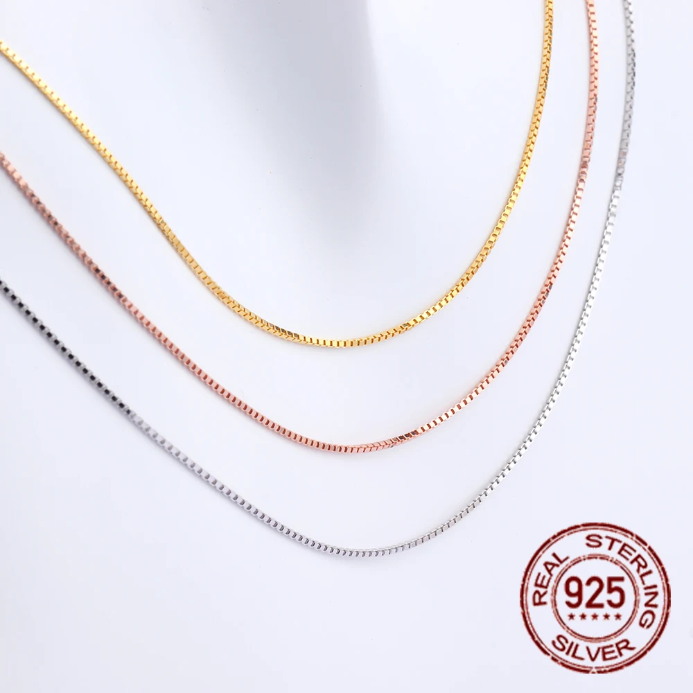 

KAMAF0.65 mm thickness sterling silver 40CM box necklace ladies jewelry necklace pendant accessories