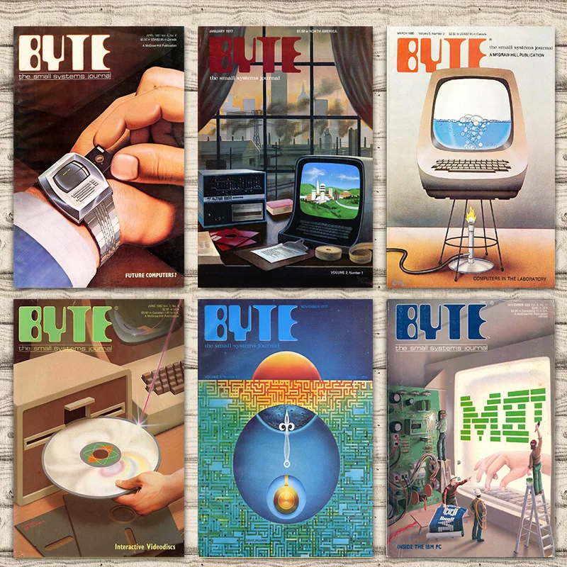 Компьютер 70s будущего байта научно фантастическая художественная иллюстрация