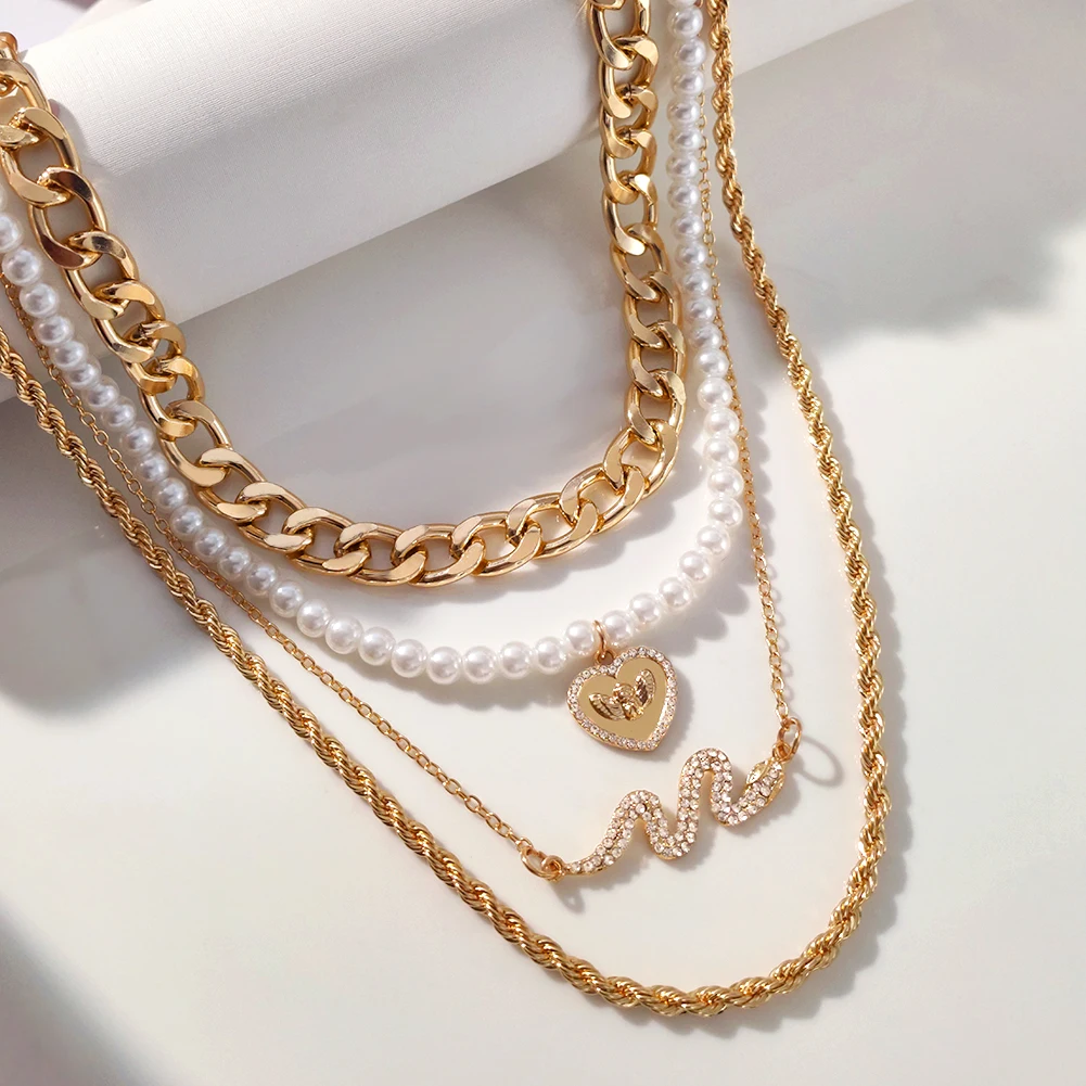 Женская цепочка с подвеской в виде сердца искусственным жемчугом - купить по