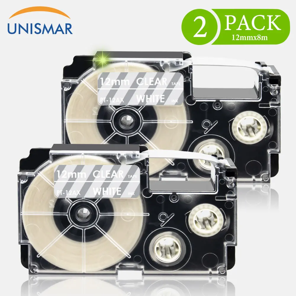 2 шт. лента для этикеток Unismar белая прозрачная совместимая с маркерами Casio XR 12AX EZ 12