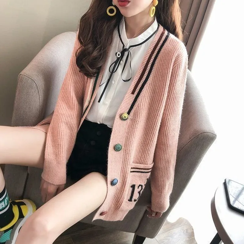 

Cardigans Autumn Winter Women Cardigan Warm Knitted Sweater Jacket Pocket Embroidery Fashion Knit Cardigans Coat Loose Sweaters