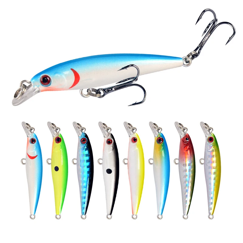Sinking Minnow Fixed Weight Fishing Lure 50mm 3G Wobbler Armed With 2 Hooks Shore Rock Trout Bait Tackle
