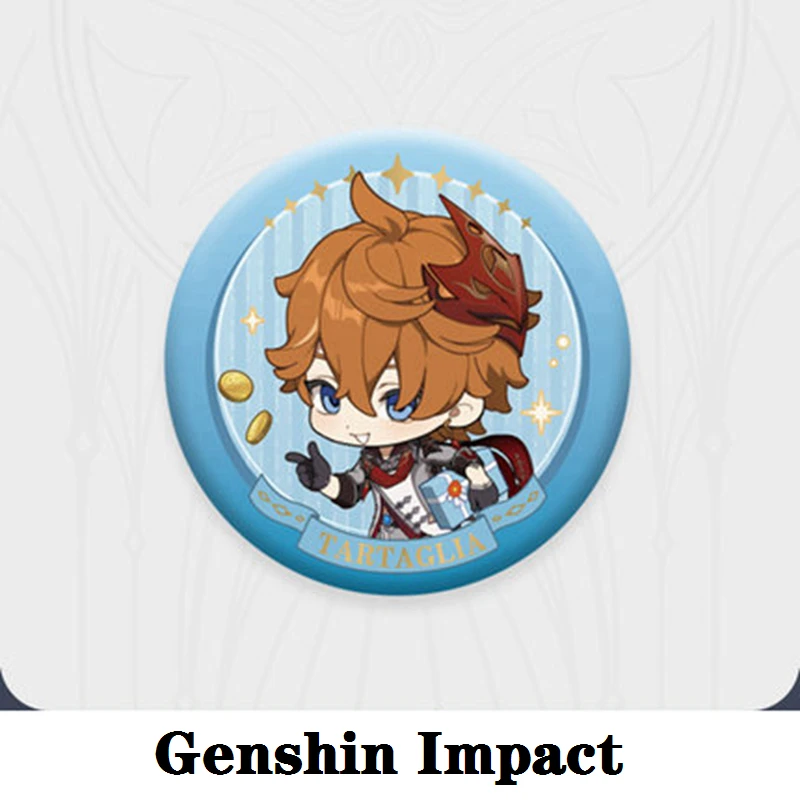 

New Style Game Genshin Impact Cosplay Diy Decoration Anime Project Metal Badge Zhongli Tartaglia Ganyu Barbara Halloween Prop