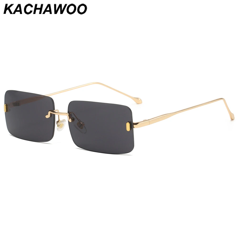 

Мужские и женские очки без оправы Kachawoo, квадратные солнцезащитные очки без оправы uv400, трендовые очки унисекс с украшением для улицы, черные,...