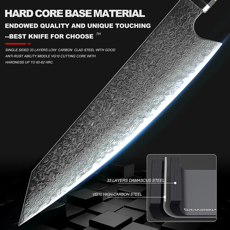 Нож дамасский Grandsharp 8 2 дюйма 67 слоев японский поварской резец дамасская сталь