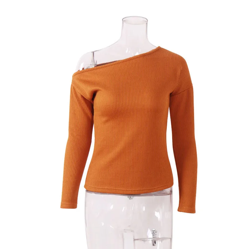 2019 Autumn And Winter Europe and America women collar sweater all-match long sleeved shirt slim one-shoulder female thread tigh | Женская