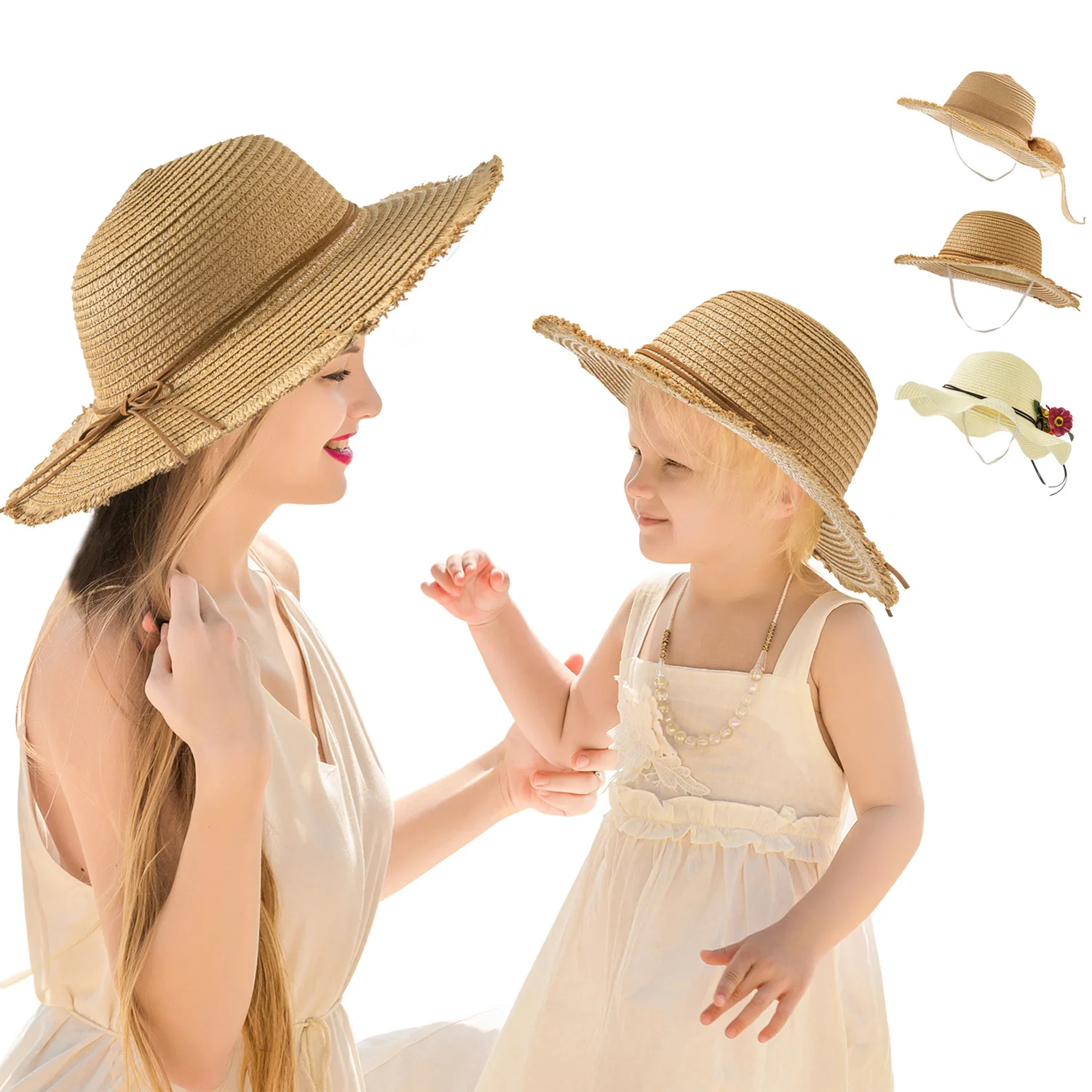 

Women Children Caps Wide-brimmed Panama Beach Sun Hat, Breathable Children's Hat, Beach Sunscreen Parent-child Straw Hat