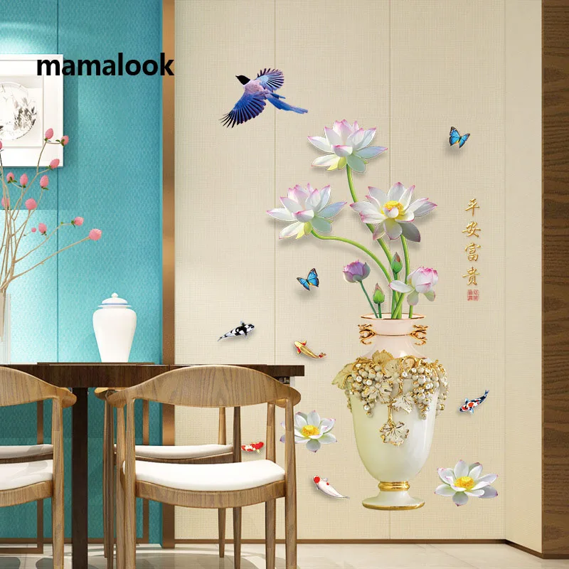 

Three-dimensional self-adhesive lotus Chinese landscape bedroom living room entrance wall sticker
