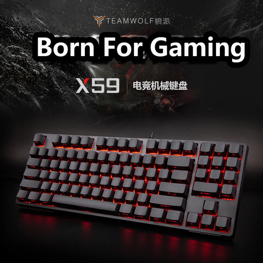 TEAM WOLF X59 RGB Gaming Mechanical Keyboard Using Cherry Mx switches Portable 89 Keys Side text Glow keycaps Blue Red Switch