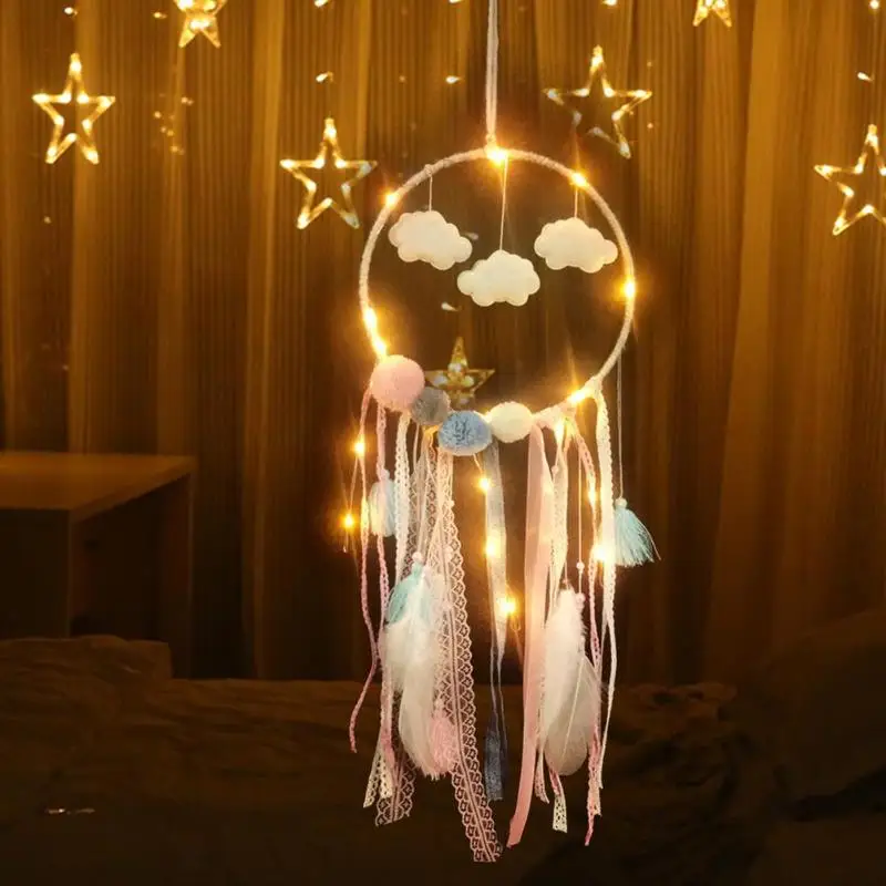 Перо СВЕТОДИОДНЫЙ Ловец снов на стену подвесное украшение колокольчиков ручной
