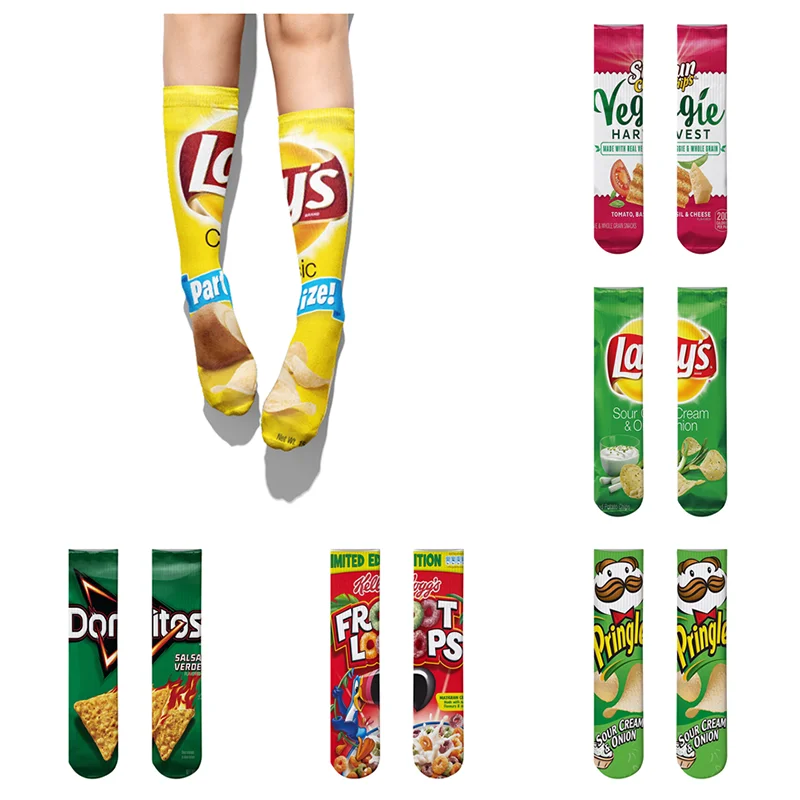 Модные женские носки унисекс креативные забавные с принтом картофельных чипсов