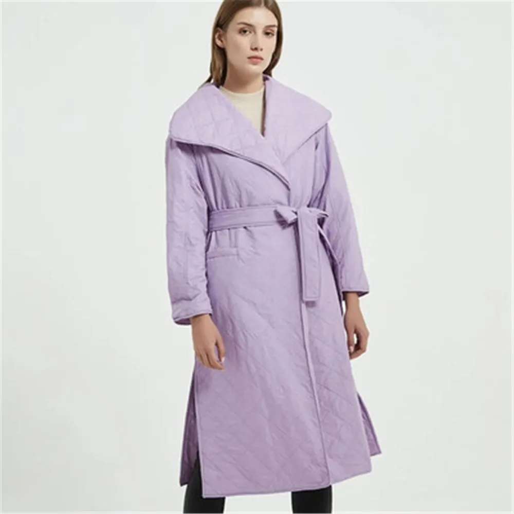 

Женское толстое хлопковое пальто, теплая куртка средней длины с отложным воротником и кулиской, верхняя одежда с разрезом и вилкой, новинка ...