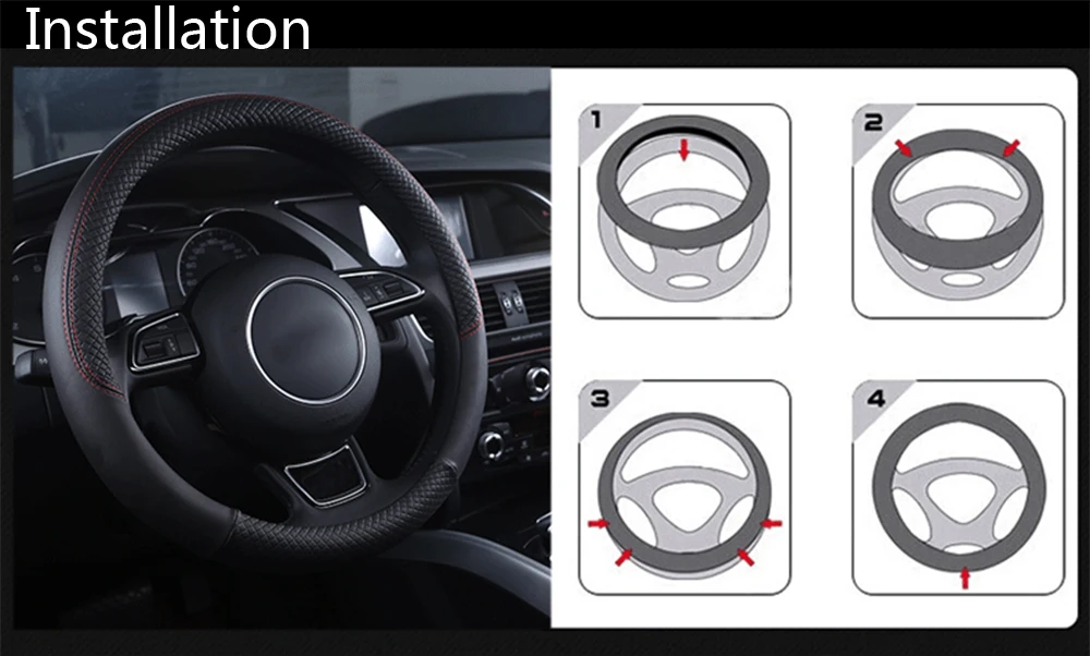 HITWH Leather Universal Car Steering Wheel Cover 37CM 38CM Car Styling Sport Auto Steering Wheel Covers Anti Slip