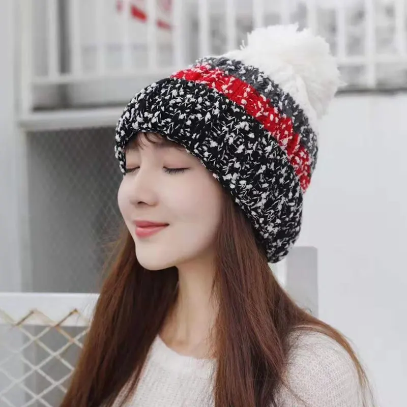 Новейшая женская зимняя шапка вязаная со снежинками теплые зимние шапки с