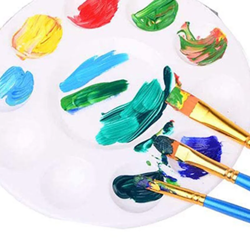 10 Pcs Paint Brushes Set with 6 Palettes Trays Plastic for Kids DIY Craft Art Painting Round Pallets | Канцтовары для офиса и