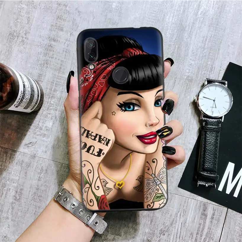 Tattoo girl princess Black Cover Phone Case for Xiaomi Redmi Note 8 7 7S 7A 6 S2 GO K20 Pro 6A Mi 6X 5X A1 CC 9 8 Coque