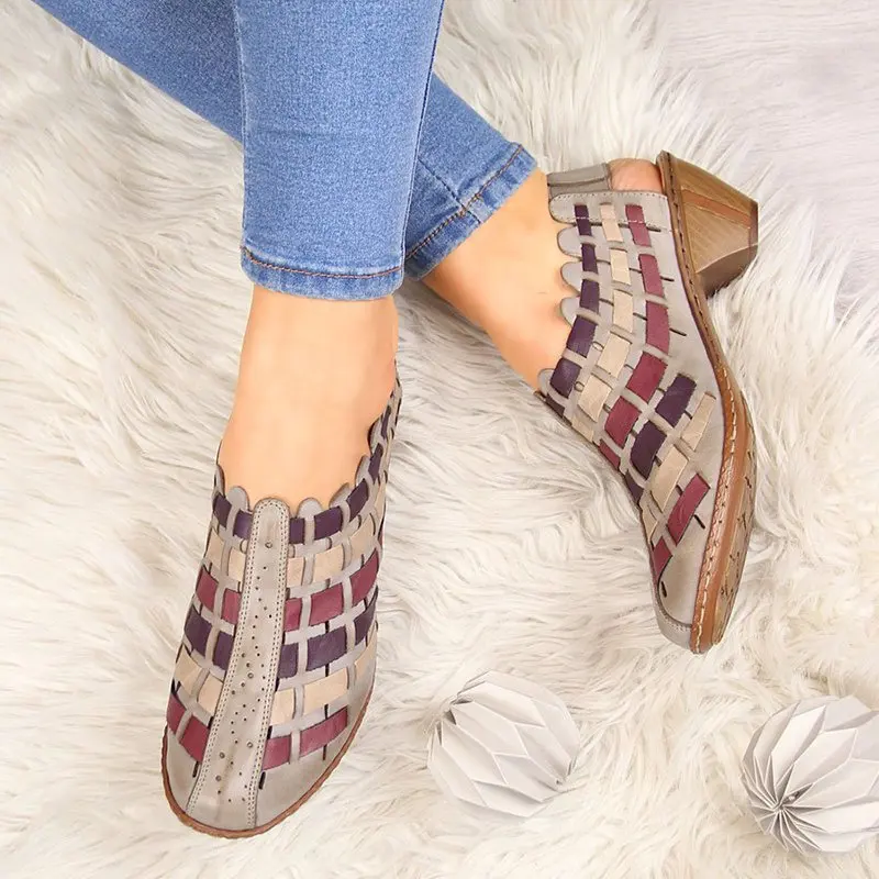

Women Sandals Fashion Cross-Knit Short Sandals Wedge Breathable Women Shoes Summer Casual PU Platform Shoes Gladiator Sandals