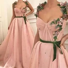 Пикантные Длинные вечерние платья, розовое ТРАПЕЦИЕВИДНОЕ Платье на бретельках, зеленое, с 3D цветами, матовое Тюлевое Платье Quinceanera, в мелкую руку, 2021