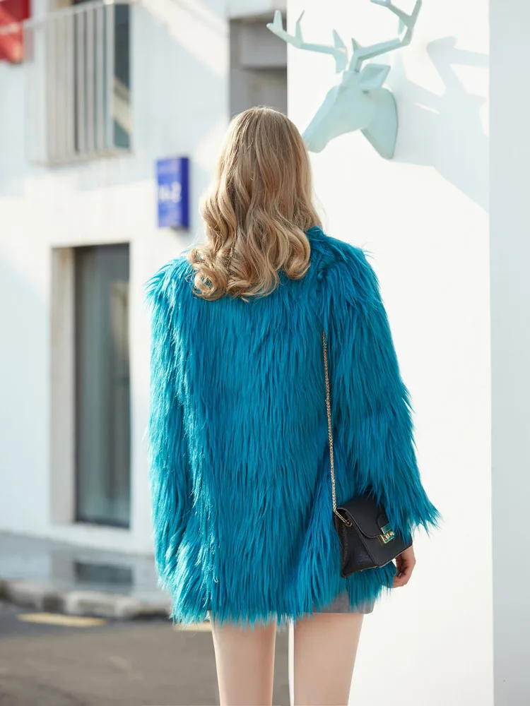 Faux Fur Coat Women's Clothing Winter 2021 European and American Connector Fashion Fourrure Femme Long Sleeve Luxury Brand Woman