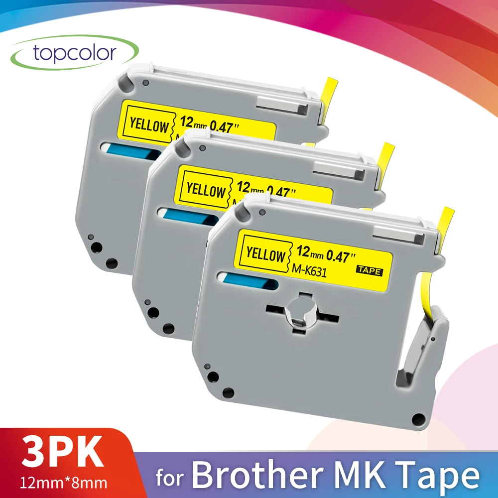 Topcolor совместимый с Brother MK лейбл лента 12 мм MK631 M K631 631 черный на желтом принтере для