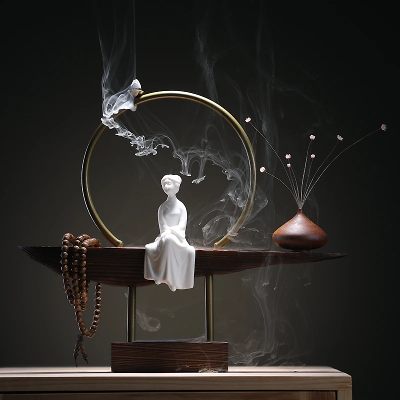 White Incense Burner Buddha Porcelain Monk Backflow Waterfall Smoke Queimador De Incenso Home Decor OO50XL | Дом и сад