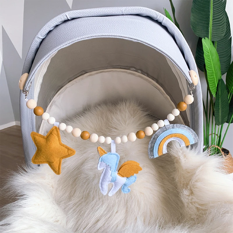 Baby Pram Pacifier Clip Chain Wooden Beads Mobile Stroller Pendant Rattle Toys Bed Bell Bracelet Infant Neborn Baby Shower Gift