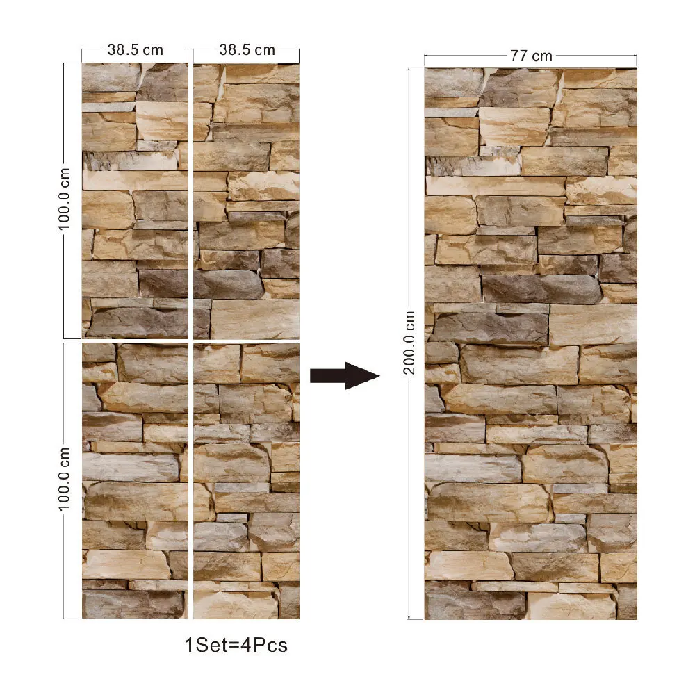 3D Rock Wall Tiles Door Sticker Self-adhesive Waterproof Removable Wallpaper Poster Room Decoration Mural Decals adesivo porta