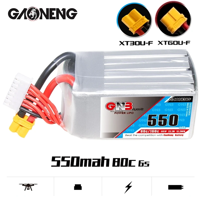 

1/2/3/4/5 шт. GNB 22,2 в 6S1P литий-полимерный аккумулятор 550 мАч 80C/160C со штепсельной вилкой для FPV гоночного дрона радиоуправляемого квадрокоптера ве...