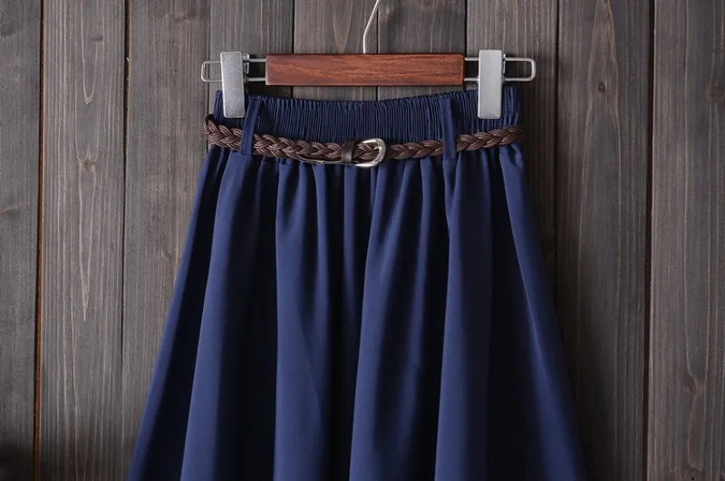 

Midi Knee Length Summer Skirt Women With Belt 2021 Fashion Korean Ladies High Waist Pleated A-line School Skirt Female