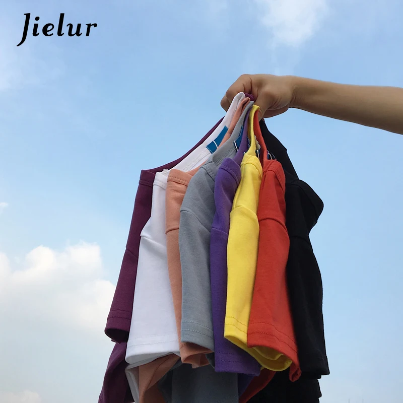 Кроп-топ Jielur женский однотонный в Корейском стиле хлопковая Базовая футболка