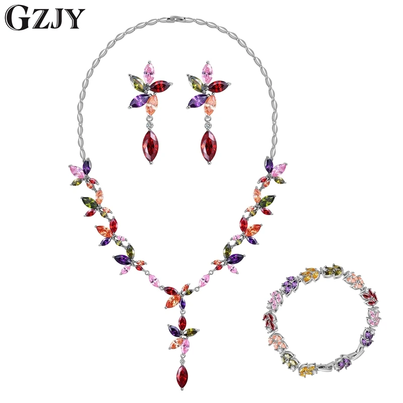 Женский браслет GZJY белый золотой цветной с цирконием|Ювелирные наборы| |