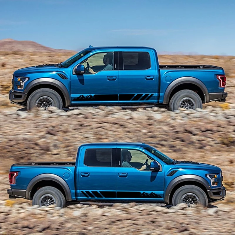 

2Pcs Car Side Skirt Sticker Long Stripe Mountains Body Decals Car Side Door Body Vinyl Film Stickers DIY Car Accessories