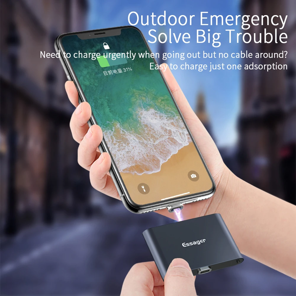 Essager магнитный Power Bank мини 1320 мАч фонарик Powerbank Малый магнит портативный внешнее