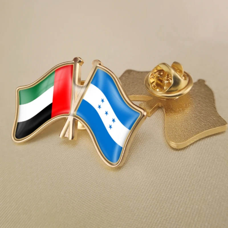 

United Arab Emirates and Honduras Crossed Double Friendship Flags Lapel Pins Brooch Badges