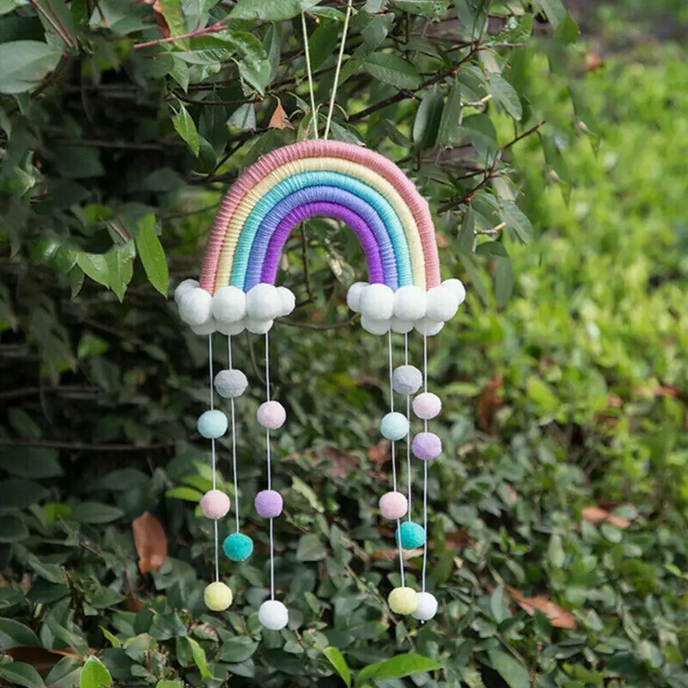 

Ins Cute Hand-woven Cloud Rainbow Pendant Home Children Balls Pendant Wall Window Decoration Room Rainbow With Ornament Q0E4