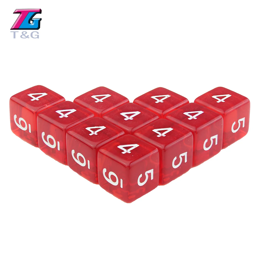 Кости Кристалл 10 шт./лот 16 мм 6 видов цветов прозрачные цветные цифровые d6 кости с