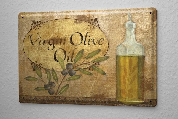 

Tin Sign Kitchen Decor Olive branch Olive oil bottle Metal Wall Plate