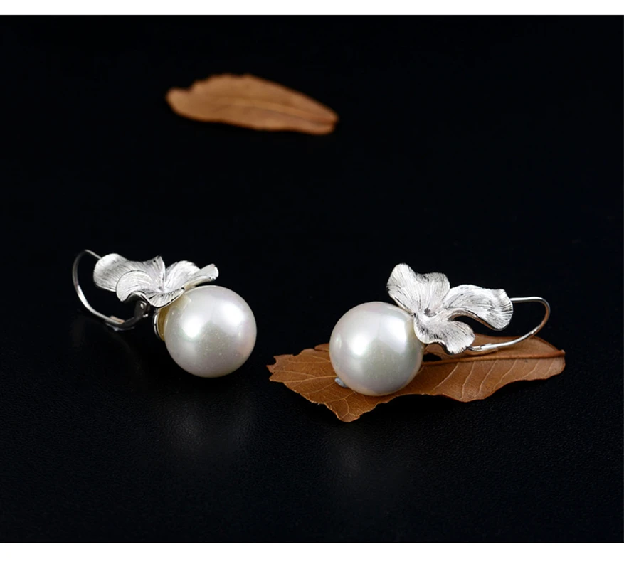 

s925 Sterling Silver Women's Shell Beads Earrings Flower Earrings Personalized Earrings Women Earrings