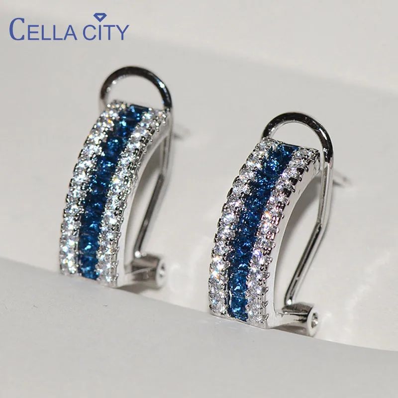 

Cellacity Sapphire Silver 925 Earrings for Women Fine Jewelry with Gemstones Blue Zircon Ear Studs Female Trendy Party Accessory