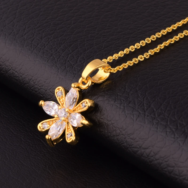 Золотая цепочка ожерелье циркон цветок очарование кулон Блестящий чокер для