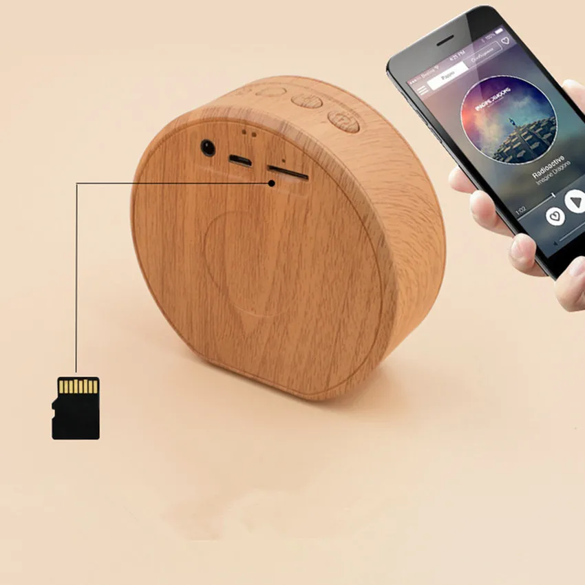 Портативный динамик с радио перезаряжаемая деревянная Беспроводная Bluetooth