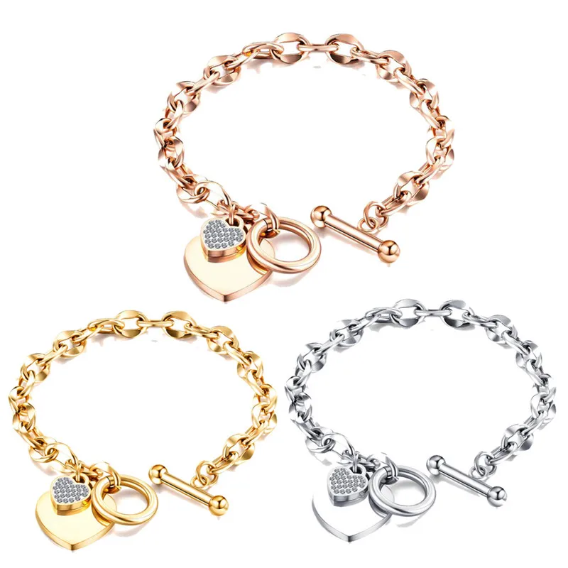 

KURSHUNI Fashion Love Heart Charm Bracelets For Women Gold Silver Color Stainless Steel Chain Bileklik Bracelets Bangles Jewelry