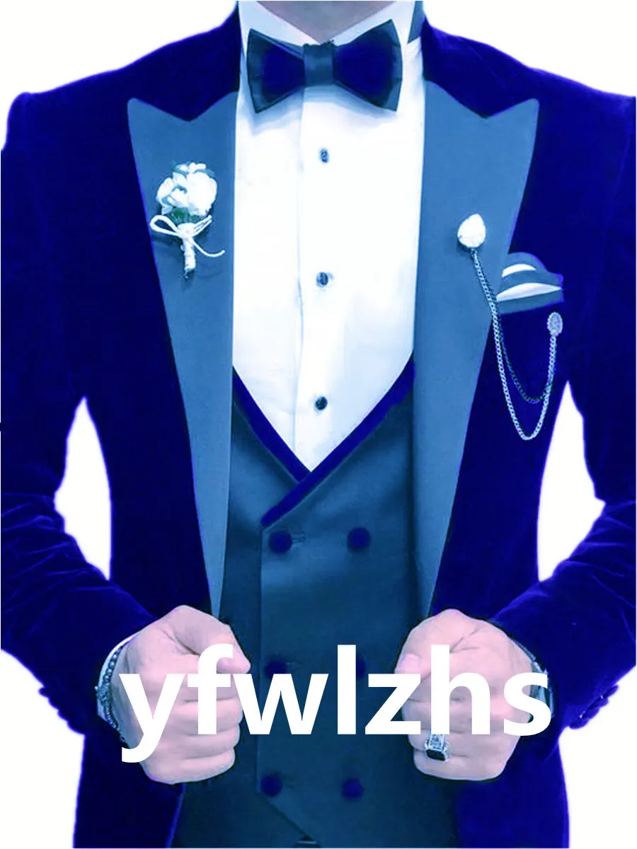 

Handsome Velveteen Groomsmen Peak Lapel Groom Tuxedos Men Suits Wedding/Prom/Dinner Best Blazer(Jacket+Pants+Vest+Tie) 316