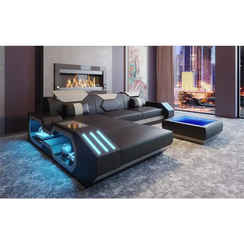 Светодиодный Угловой диван для гостиной из натуральной кожи|Диваны гостиной| |