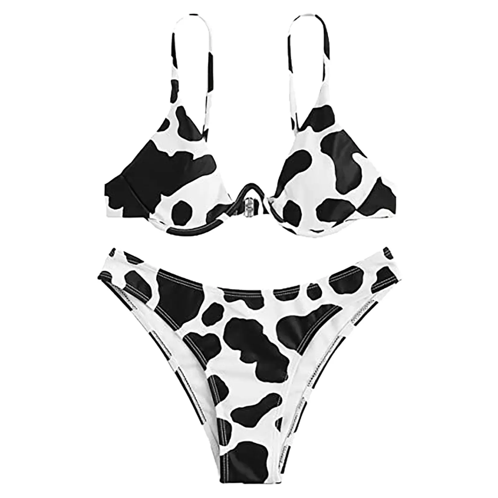 

Sexy Micro Bikini 2022 Women's Sexy High Breast Contrast Cow Print Tube Top Split Bikini Set Traje Push Up Padded Thong Women