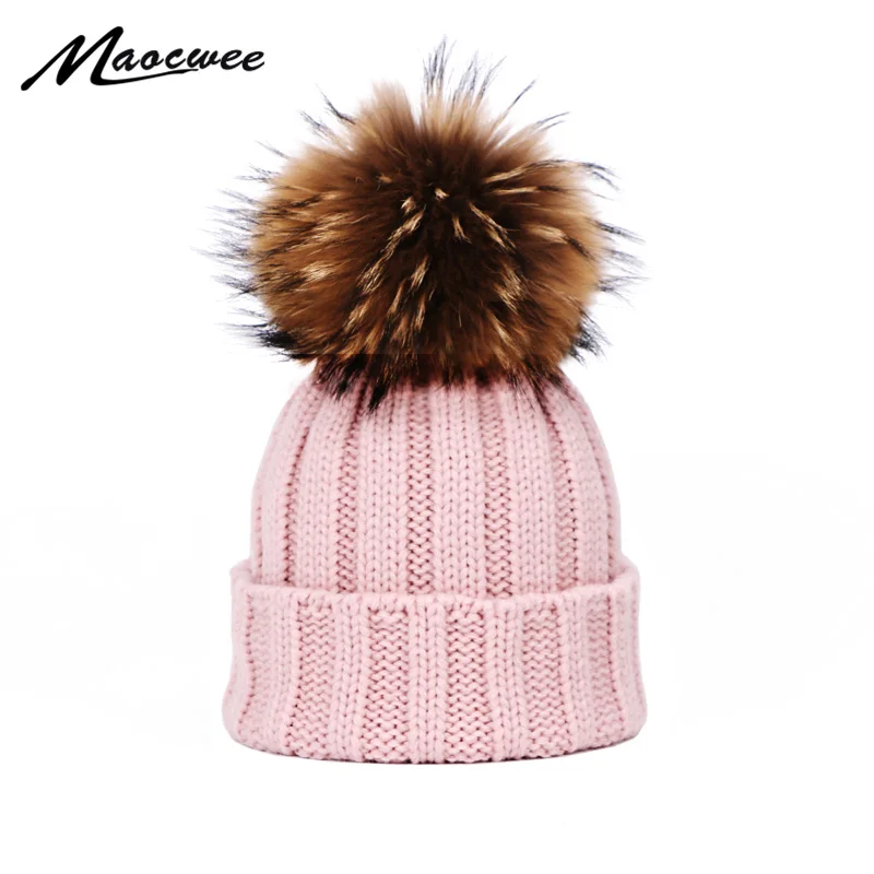 

2019 New Winter Autumn Pompon Hats Outdoor Warm Skullies Beanies Hat For Men Women Real Fur Pom Pom Gorras Bonnet Knitted Hat