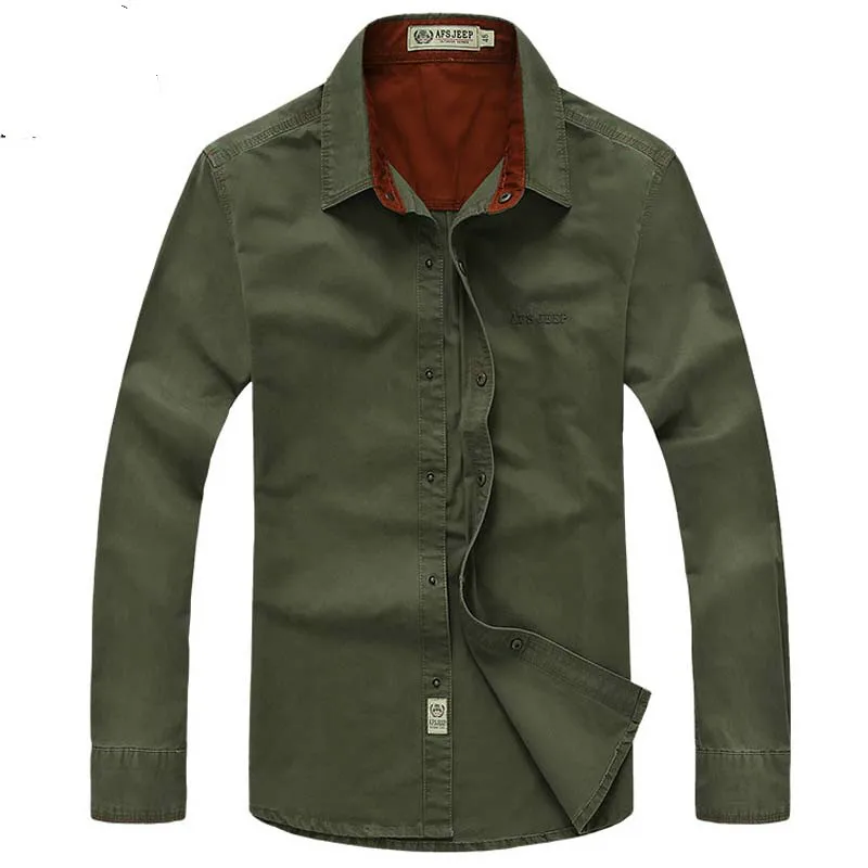 Рубашка мужская с длинным рукавом 100% хлопок в стиле милитари | Мужская одежда