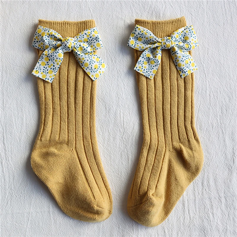 

Toddlers Girls Socks Flower Print Bows Stripped Solid Color Baby Soft Socks Children Princess Style Socks 0-5 Years