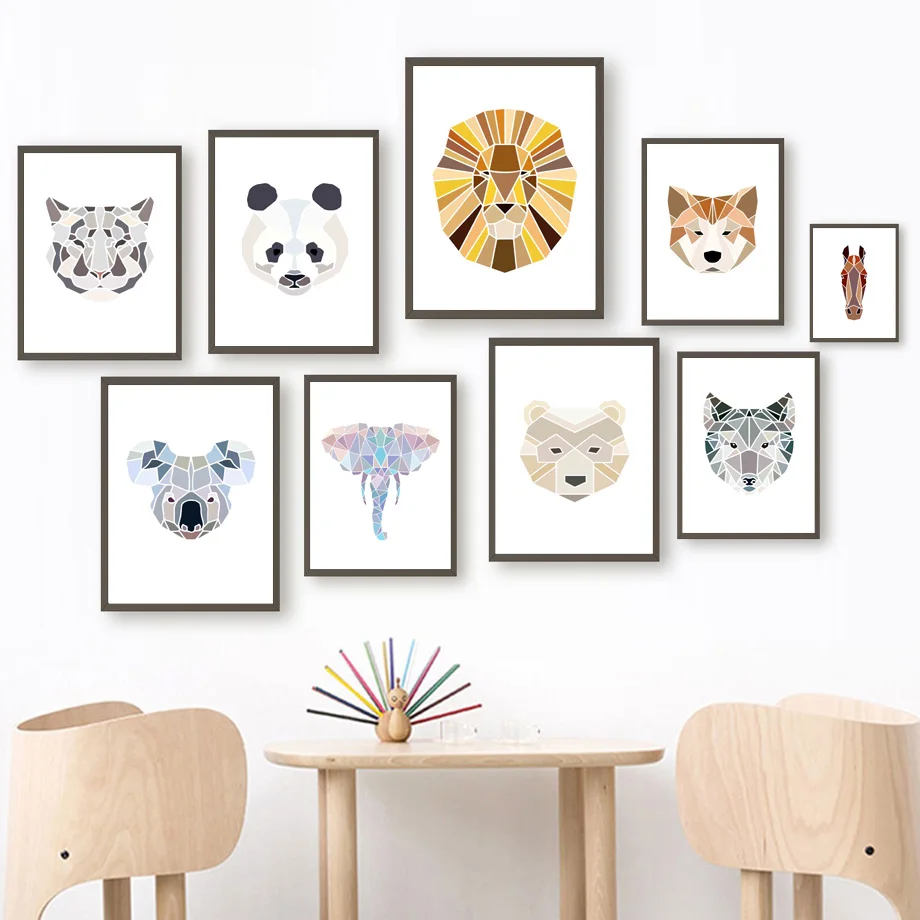 

Tiger Panda Lion Fox Horse Wolf Mouse Wall Art Canvas Painting Nordic Posters And Prints Wall Pictures Kids Room Nursery Decor